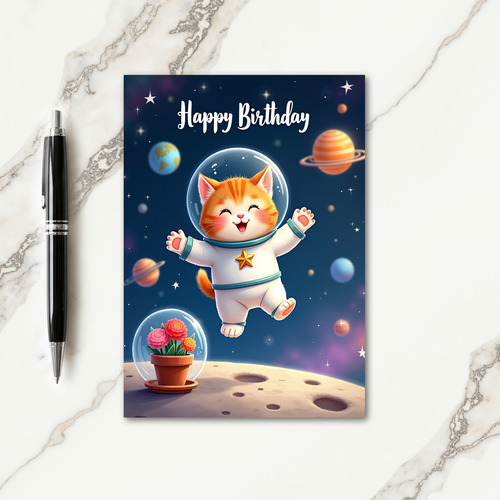 Cosmic Birthday Cat Card