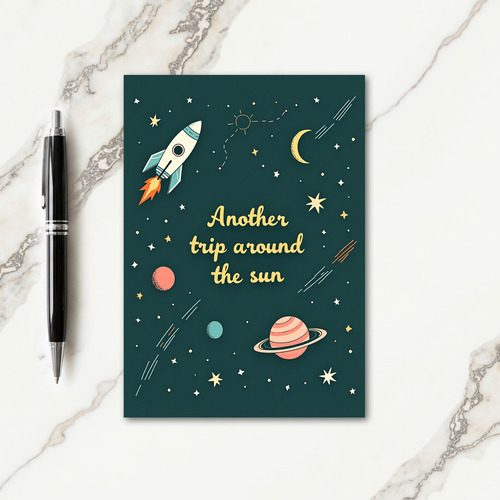 Cosmic Rocket Birthday Card