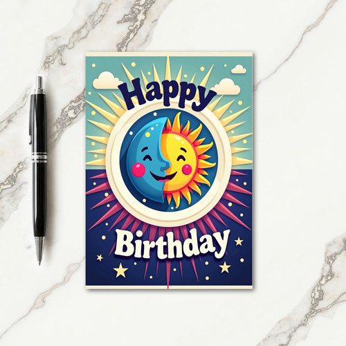 Cosmic Sun Moon Birthday Card