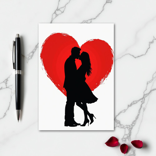 Couple Kiss Brush Stroke Heart Card