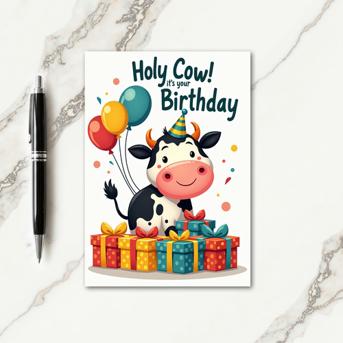Cow Party Hat Birthday Card