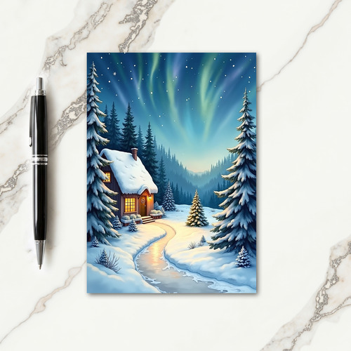 Cozy Cabin Northern Lights Card