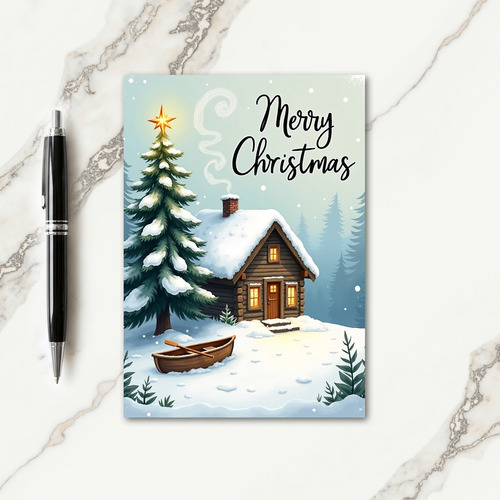 Cozy Cabin Snowfall Christmas Card