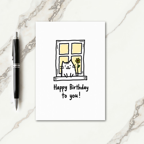 Cozy Cat Window Birthday Card