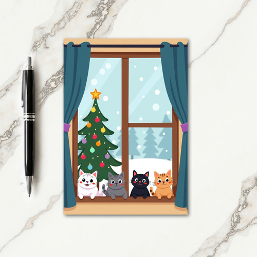 Cozy Cats Window Christmas Card