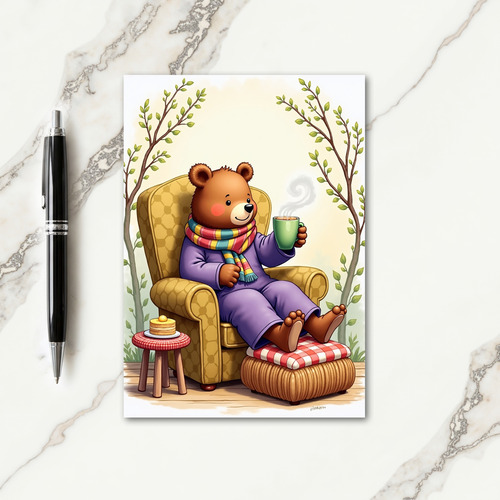 Cozy Fathers Day Bear Art Card