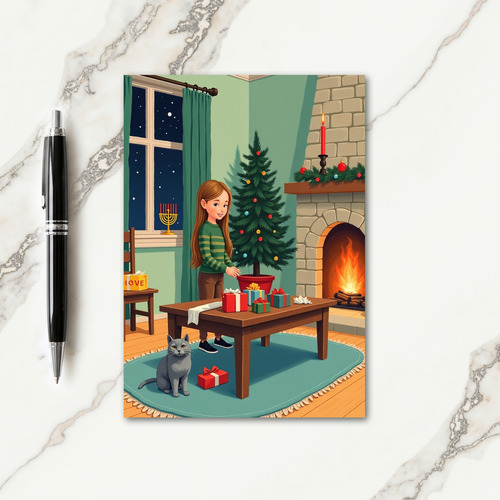 Cozy Gift Wrapping Christmas Card thumbnail