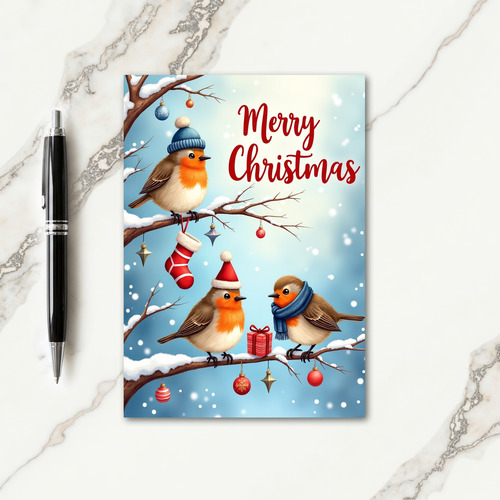 Cozy Winter Birds Christmas Card