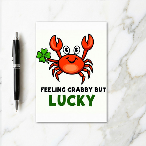 Crabby But Lucky Cartoon Crab Card