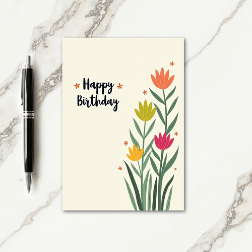 Cream Floral Birthday Card