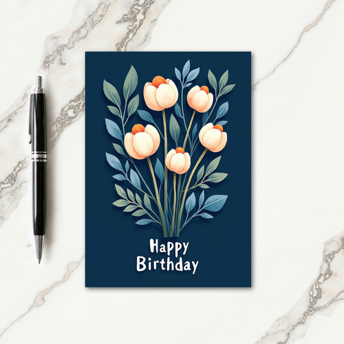 Cream Orange Flower Birthday Card