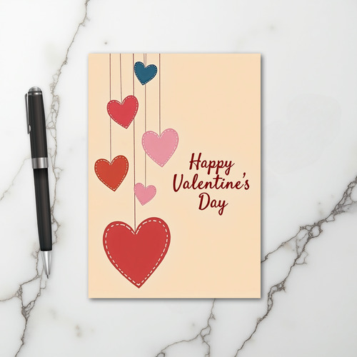 Cream Stitched Hearts Valentine Card