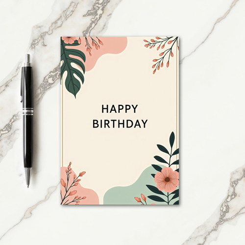Creamy Botanical Birthday Card