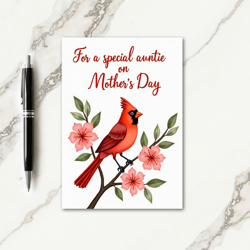 Crimson Bird Auntie Mothers Day Card