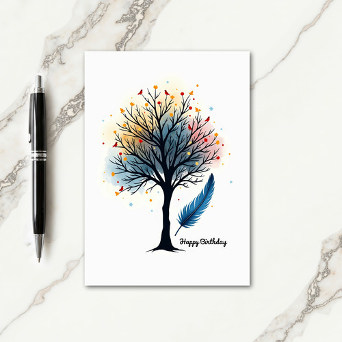 Crimson Bird Birthday Card