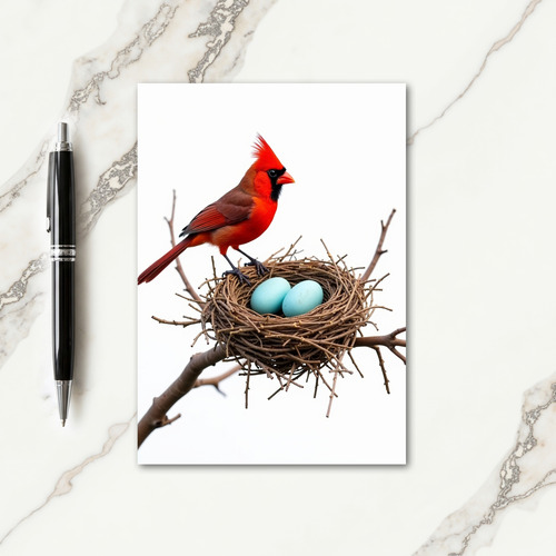 Crimson Bird Nesting Scene Card