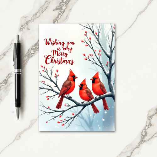 Crimson Birds Winter Christmas Card thumbnail