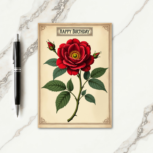 Crimson Bloom Birthday Wish Card