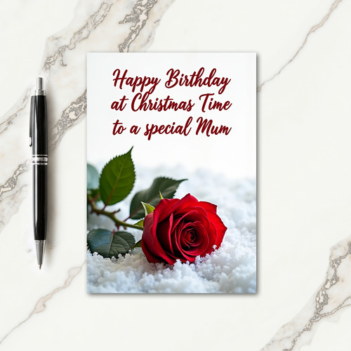Crimson Bloom Snow Christmas Card