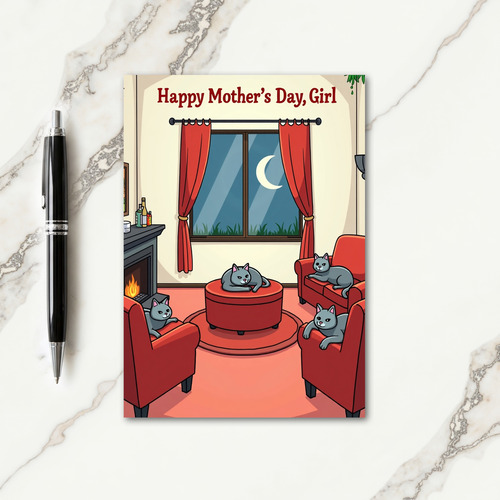 Crimson Cat Mothers Day Card