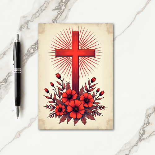 Crimson Cross Floral Art Card