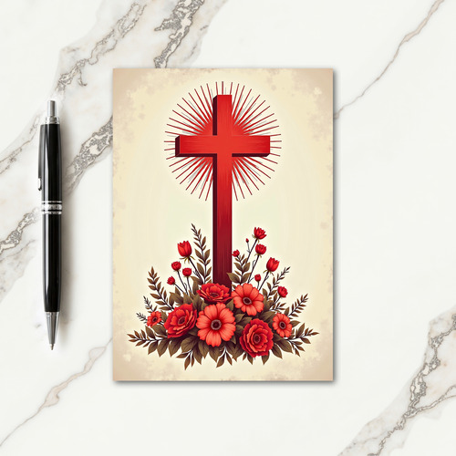 Crimson Cross Floral Scene Card