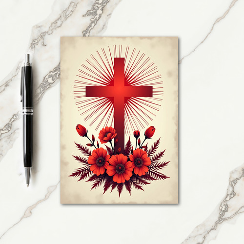 Crimson Cross Radiant Blooms Card
