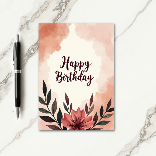 Crimson Floral Birthday Card