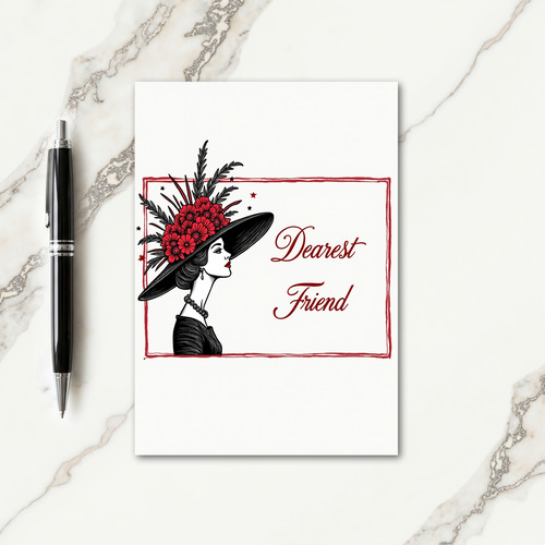Crimson Floral Lady Card