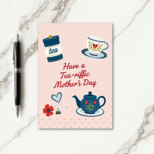 Crimson Floral Mothers Day Tea Card