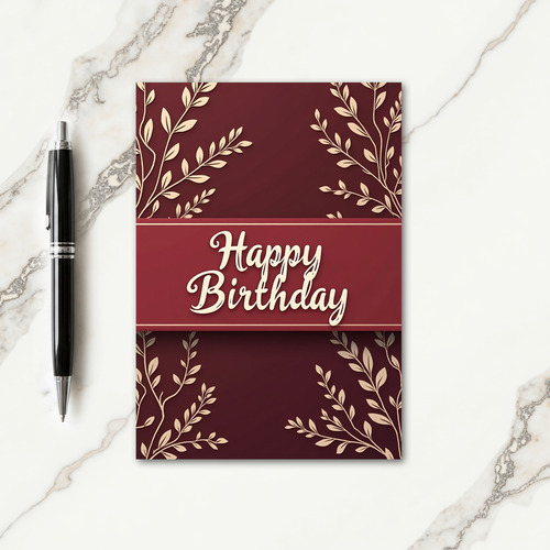 Crimson Golden Script Birthday Card