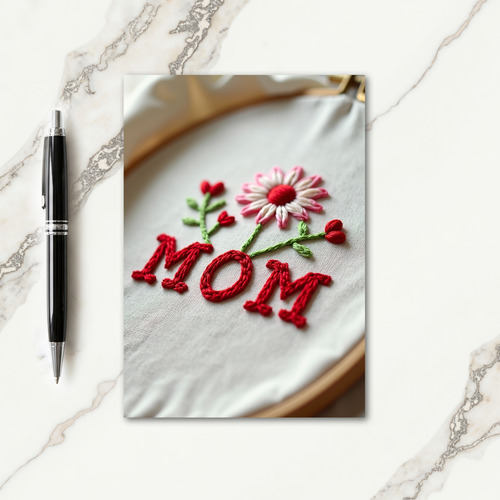 Crimson Mom Embroidery Card