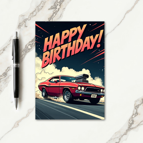 Crimson Muscle Car Birthday Card