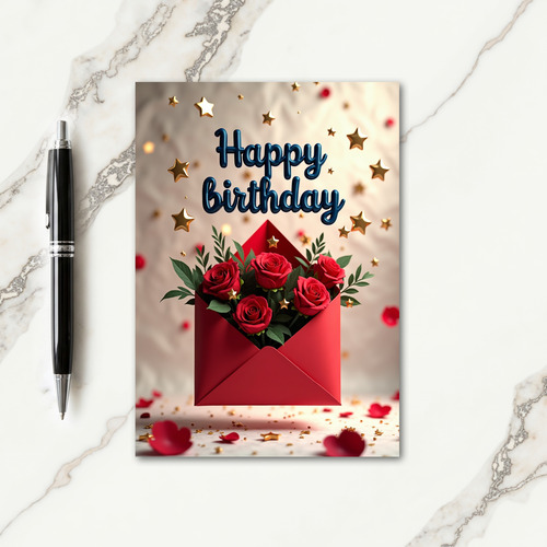 Crimson Roses Birthday Card