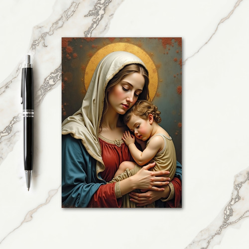 Crimson Teal Mother Child Art Card