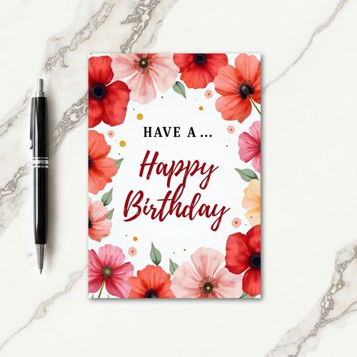 Crimson Watercolor Birthday Card