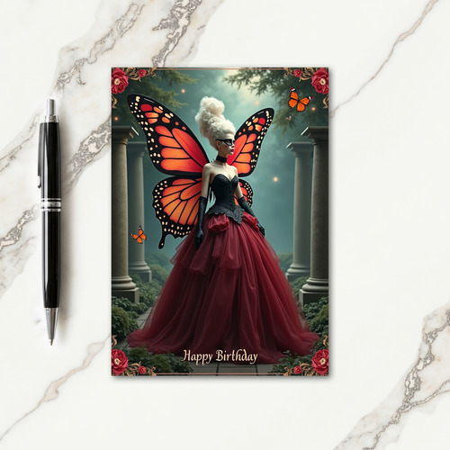 Crimson Winged Birthday Card