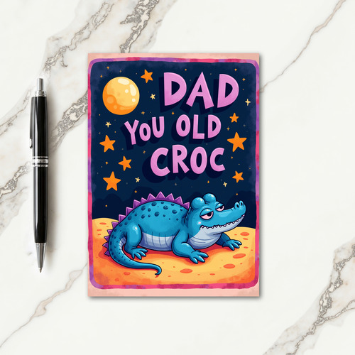 Croc Dad Night Sky Illustration Card