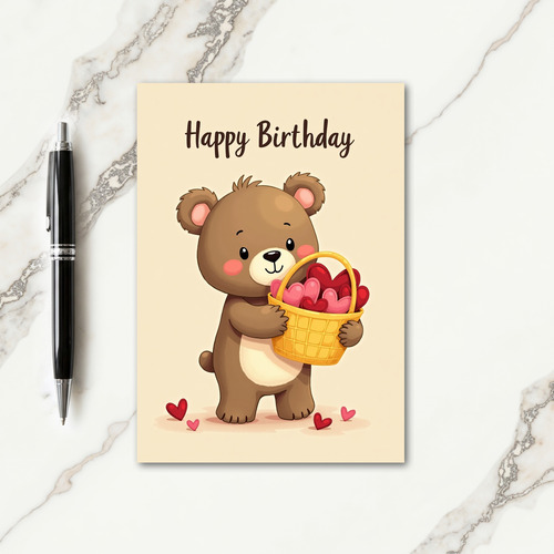 Cuddly Bear Hearts Birthday Card