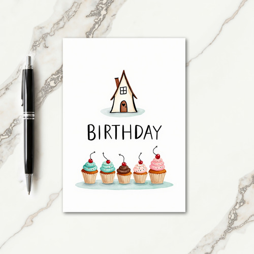 Cupcake Cottage Birthday Card