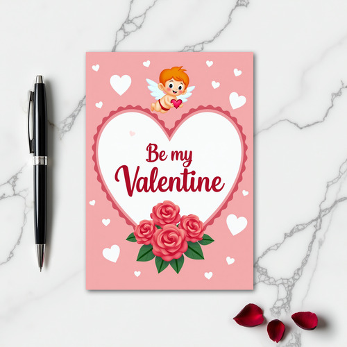 Cupid Valentine Love Roses Card
