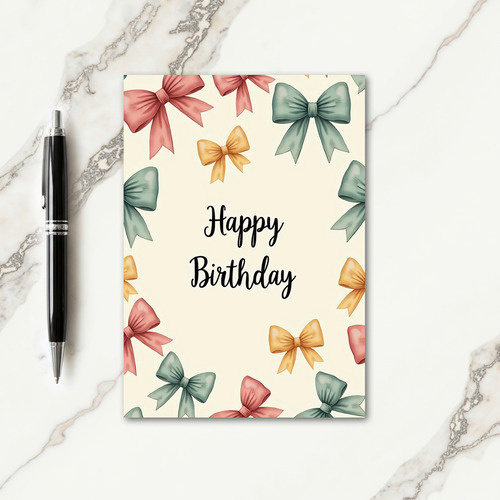 Cursive Bows Birthday Card
