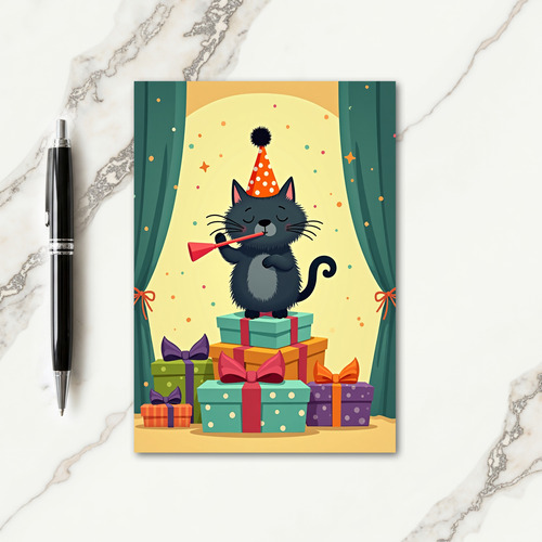 Curtain Cat Birthday Card