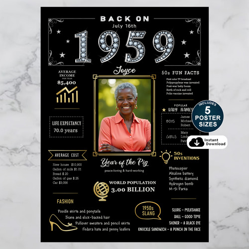 Custom 1959 Birthday Poster in Black and Gold
