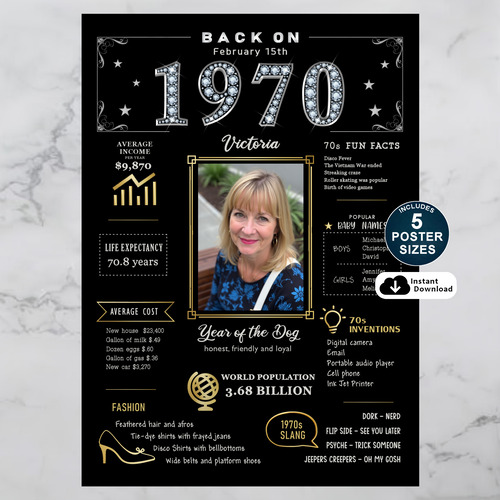 Custom 1970 Birthday Poster and Printable Party Decoration