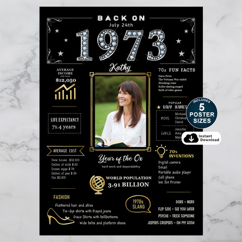 Custom 1973 Birthday Poster and Printable Party Decoration