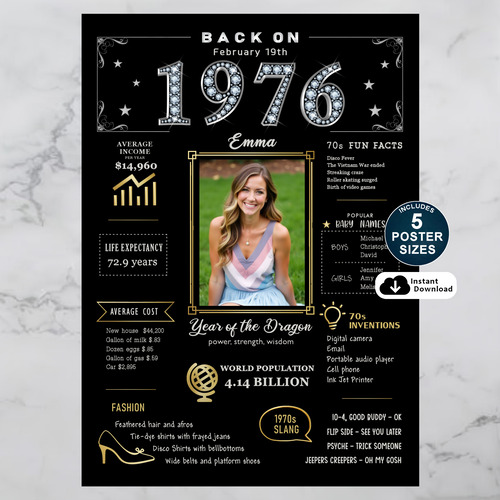 Custom 1976 Birthday Poster and Printable Party Decoration