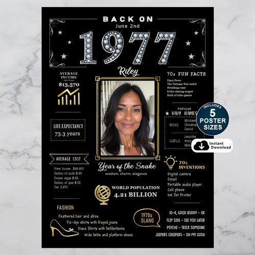 Custom 1977 Birthday Poster and Printable Party Decoration
