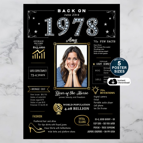 Custom 1978 Birthday Poster and Printable Party Decoration