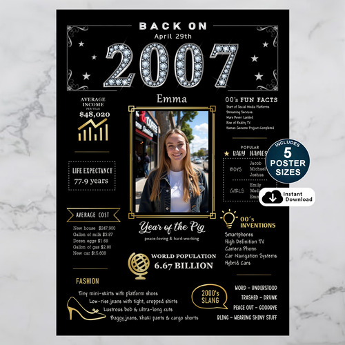 Custom 2007 Birthday Poster and Personalized Printable Gift